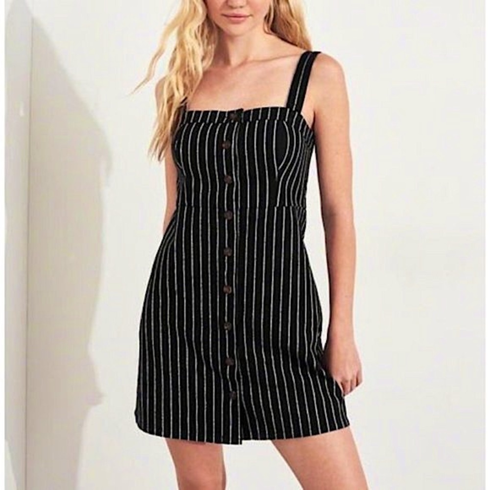 Hollister Black Striped Button Front Mini Dress
